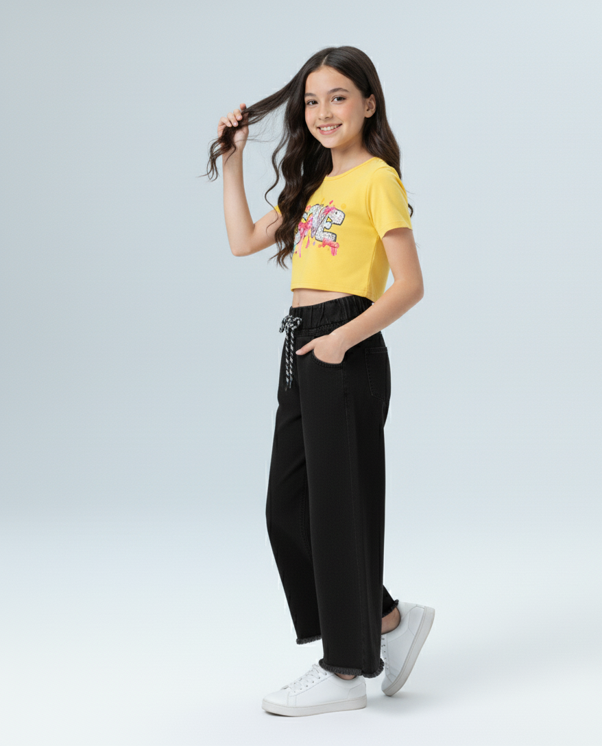 Kids Black Wide Leg Jeans