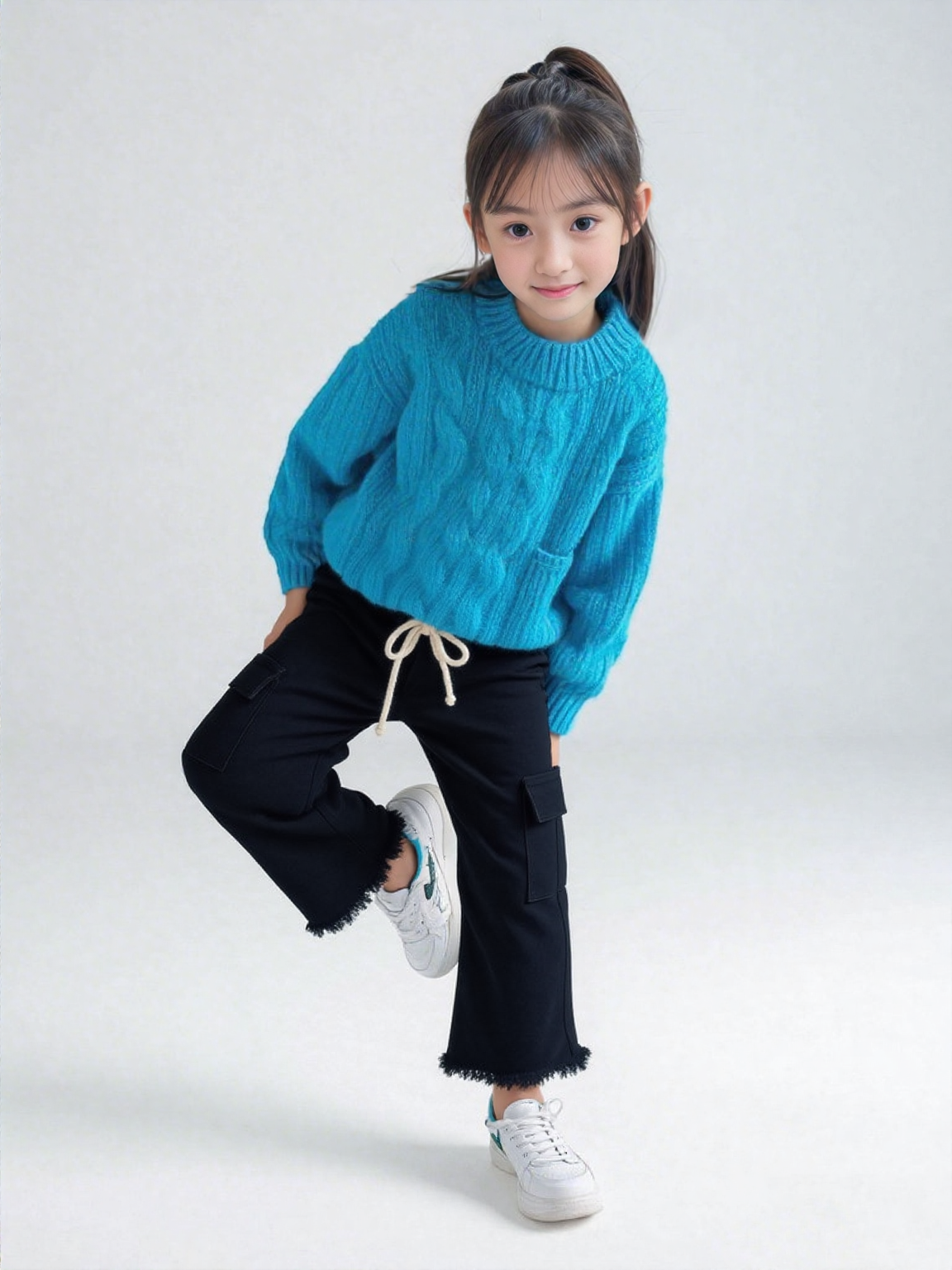 Kids Black Cargo Wide-Leg Jeans