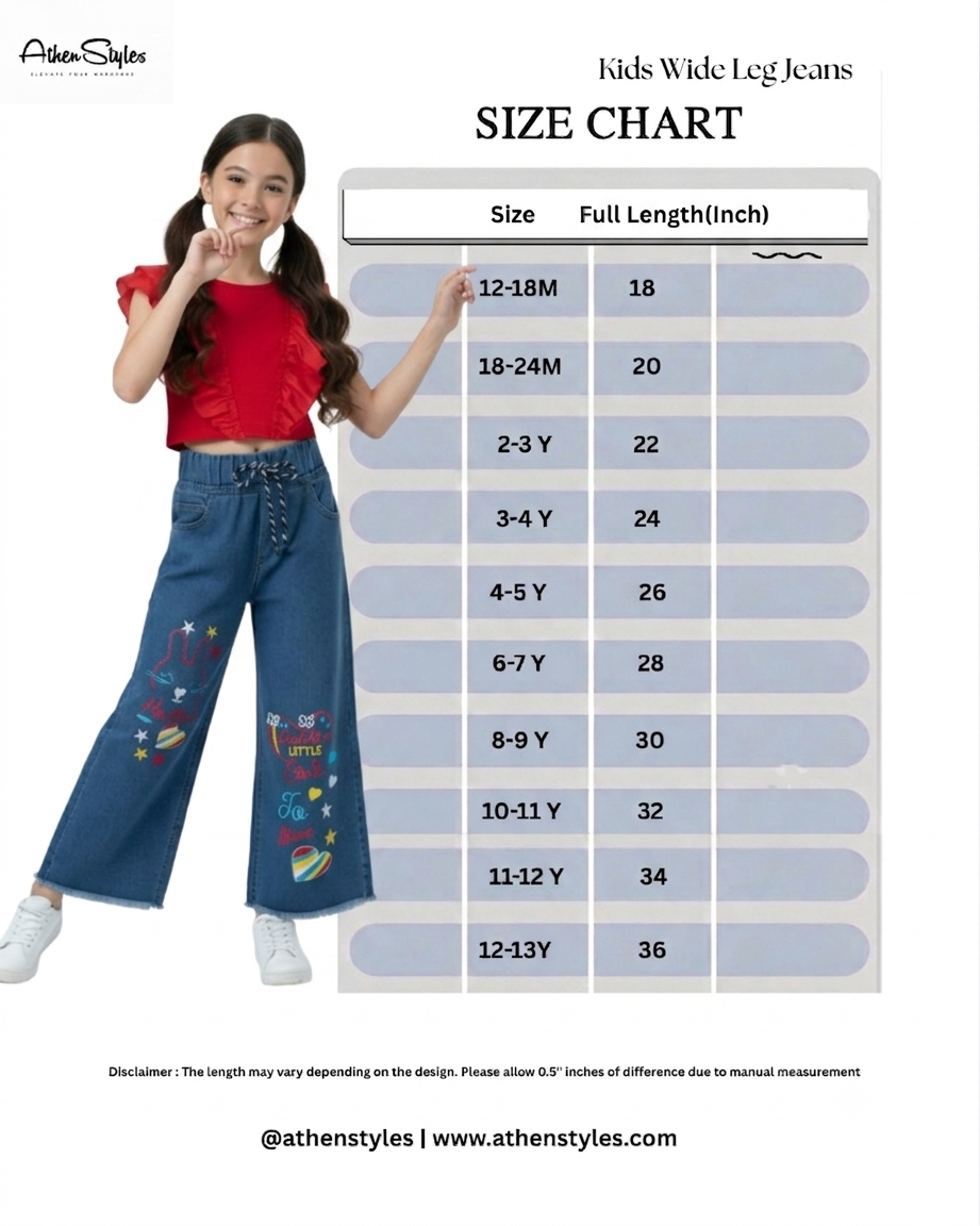 Kids Blue Jeans with Multicolor Embroidered Wide-Leg Jeans
