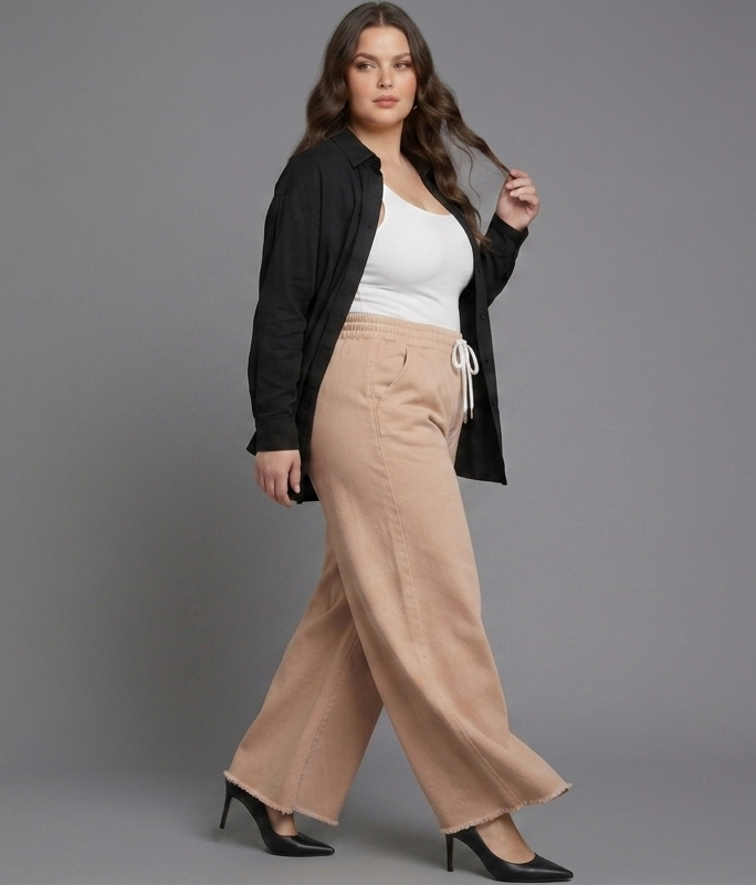 Oversized Adjustable Beige denim trousers