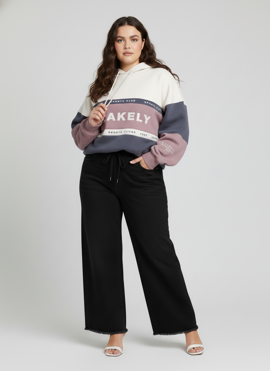 Plus size Adjustable Black denim trousers