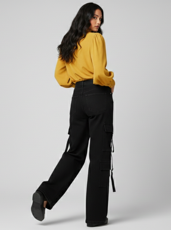 8 Pocket Black Cargo Jeans