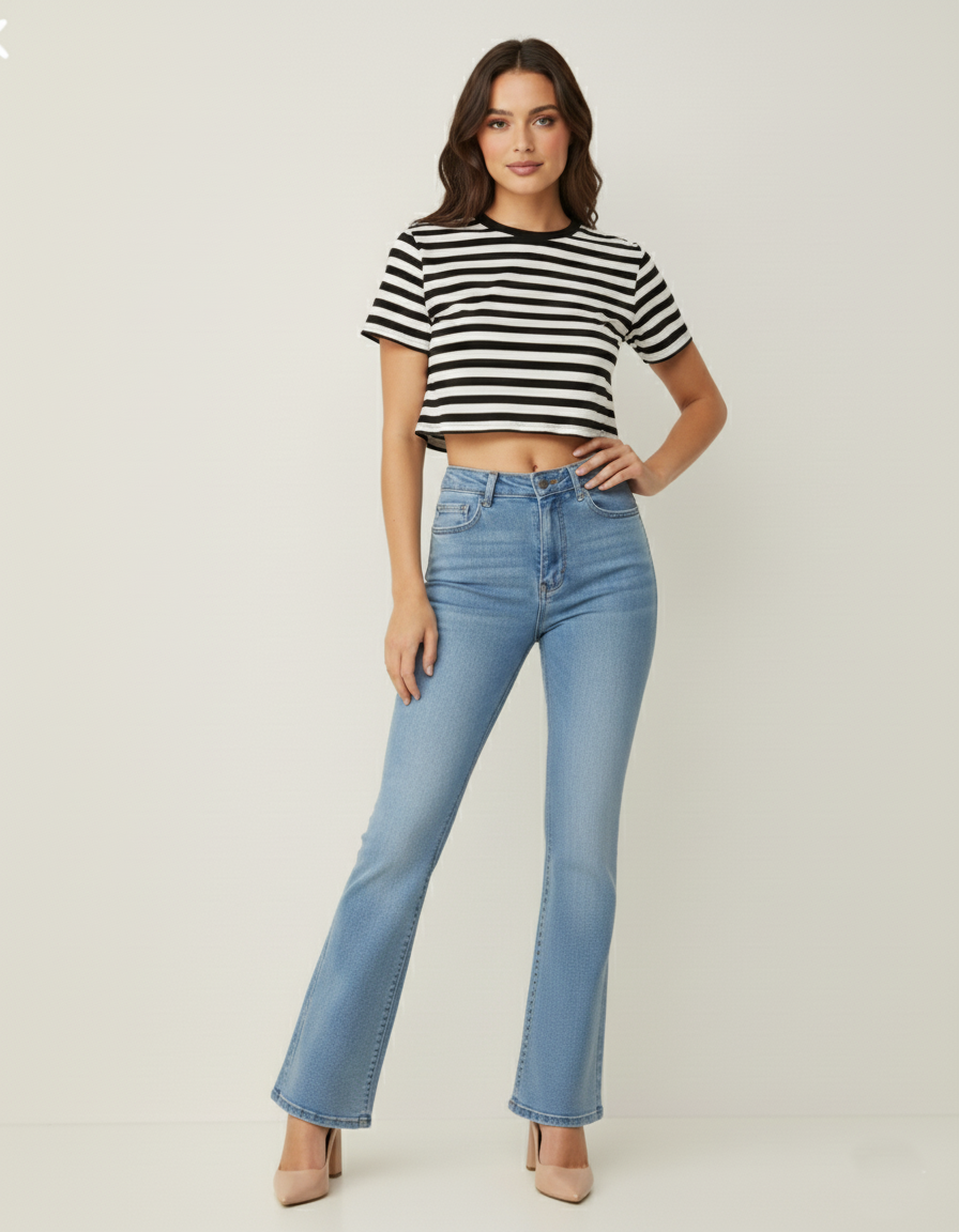 Plain Light Blue Bootcut Flared Jeans