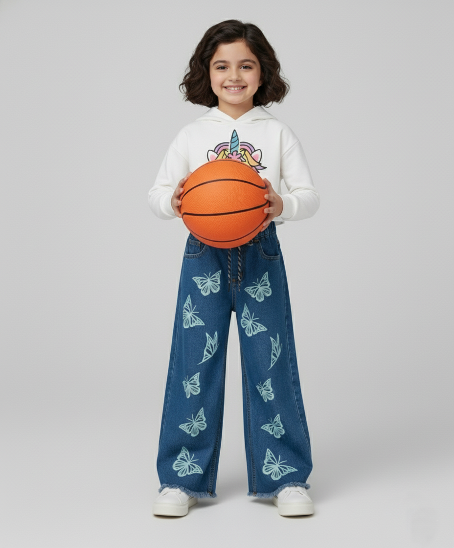 Kids light Blue butterfly Printed Jeans