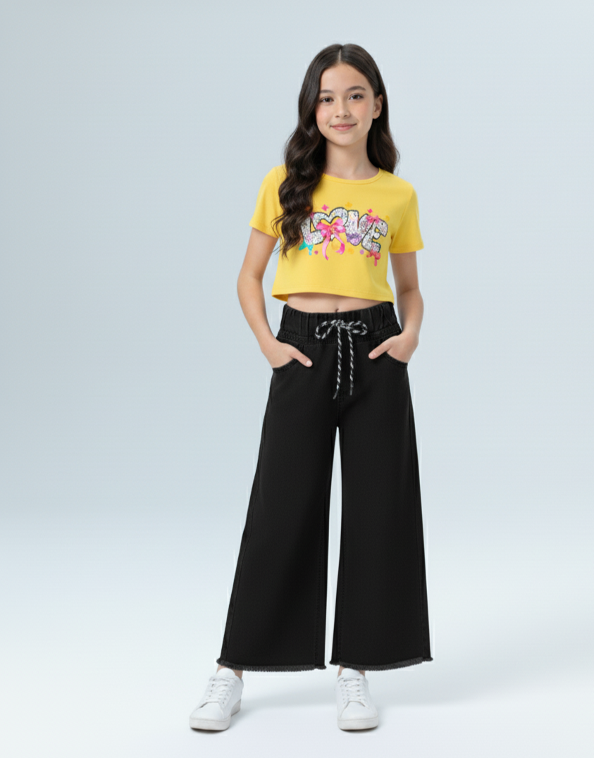 Kids Black Wide Leg Jeans