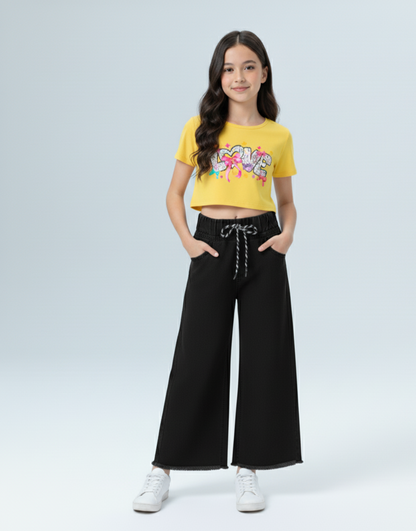 Kids Black Wide Leg Jeans