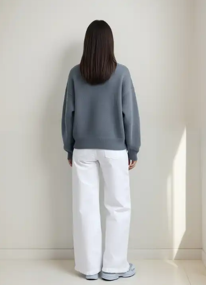 White Wide-Leg Jeans with Black Butterfly Print