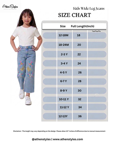 Kids Light Blue Embroidered Wide-Leg Jeans