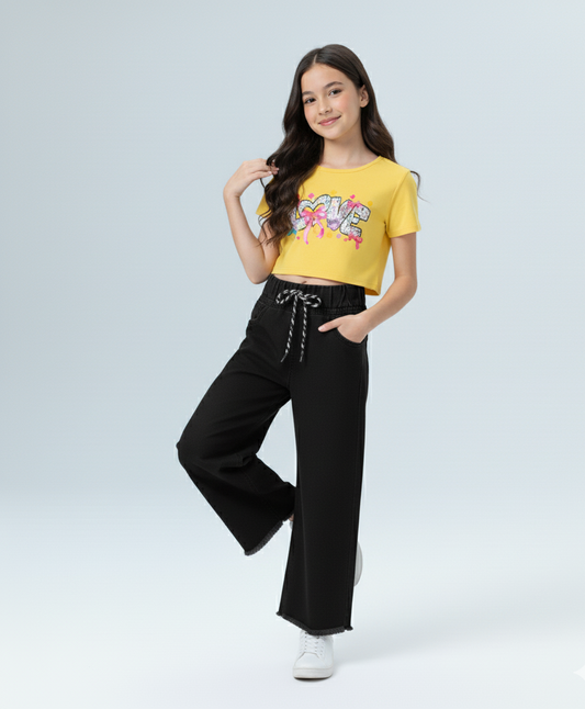Kids Black Wide Leg Jeans