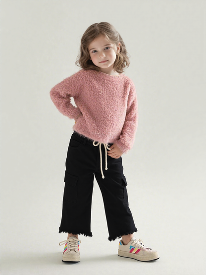 Kids Black Cargo Wide-Leg Jeans