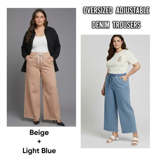 Oversized denim trousers (Light Blue + Beige )