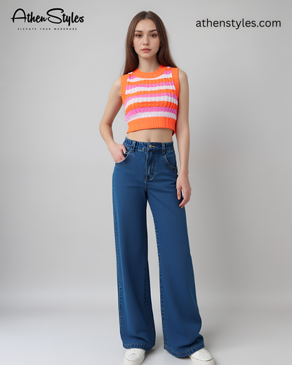 Classic Navy Blue  Wide-Leg Denim