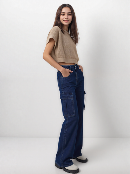 Navy Blue Cargo Jeans