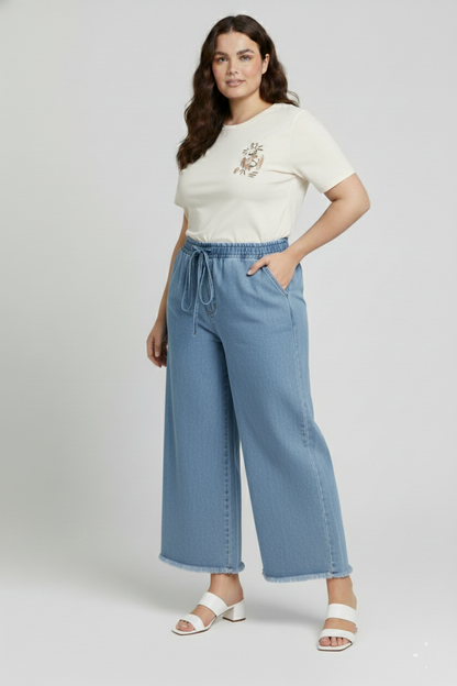 Plus size Adjustable Light Blue denim trousers