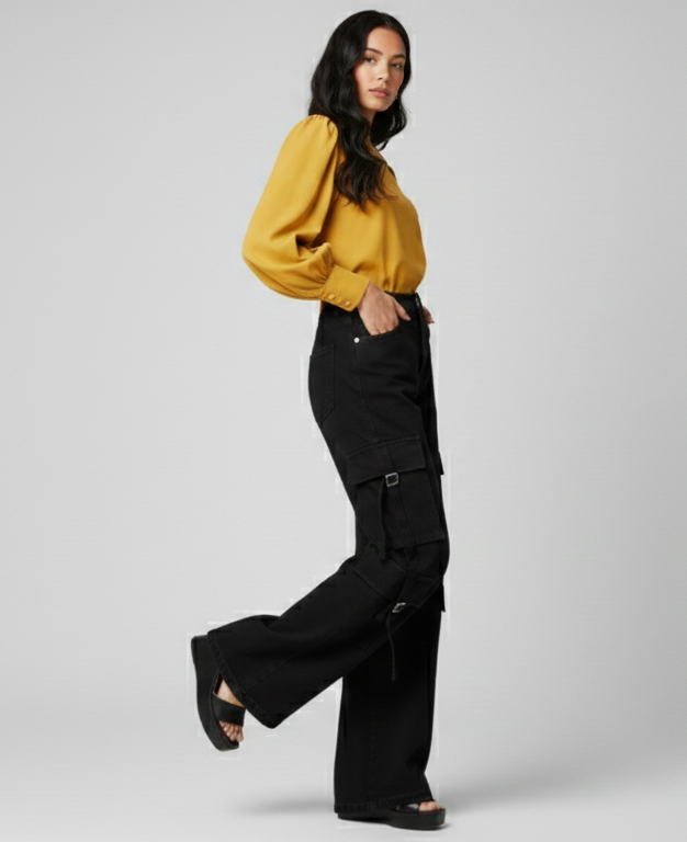 8 Pocket Black Cargo Jeans