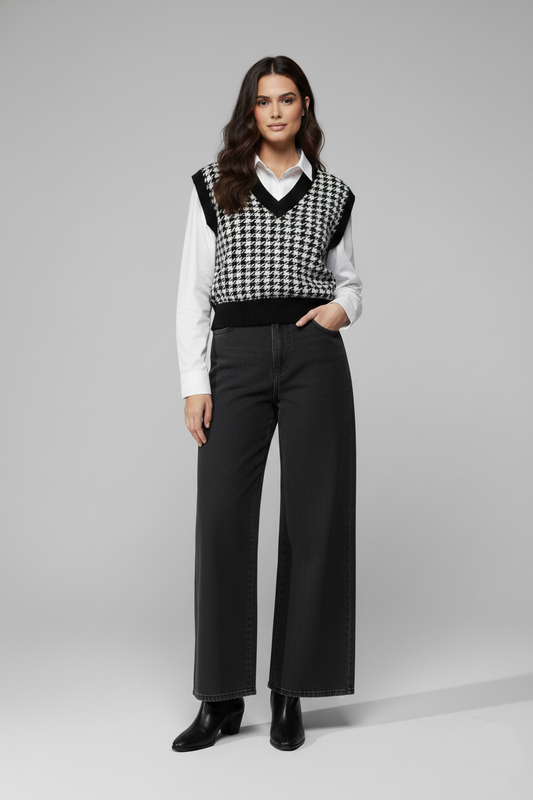 Charcoal Grey High Waist Wide-Leg Jeans