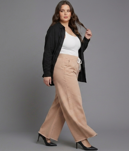 Oversized Adjustable Beige denim trousers