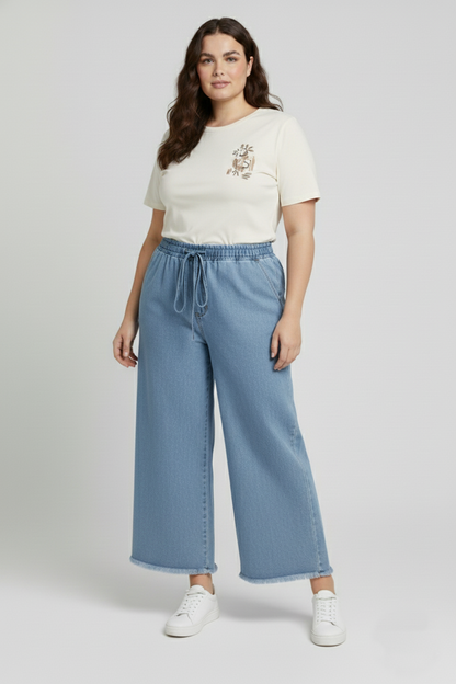 Plus size Adjustable Light Blue denim trousers