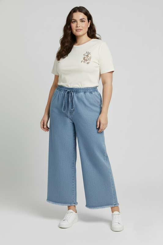Plus size Adjustable Light Blue denim trousers