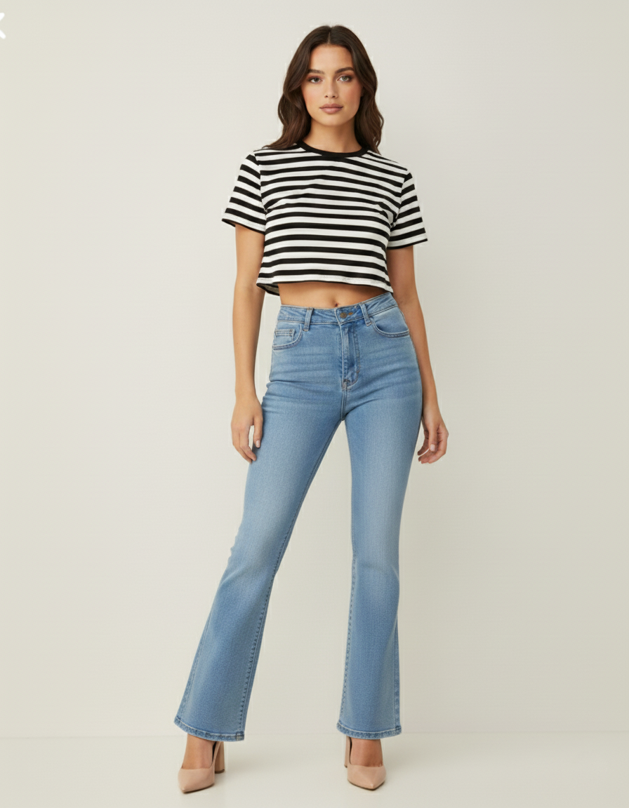 Plain Light Blue Bootcut Flared Jeans