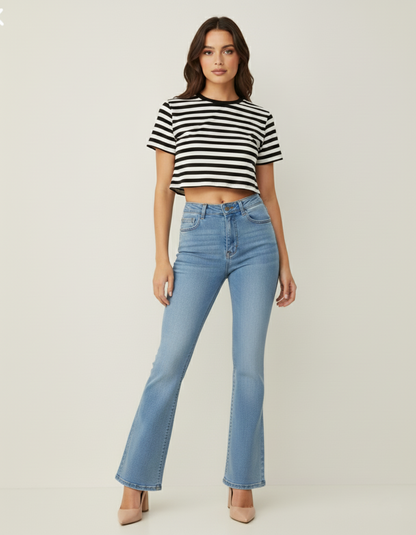 Plain Light Blue Bootcut Flared Jeans