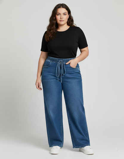 Plus size Adjustable Clasic Blue denim trousers