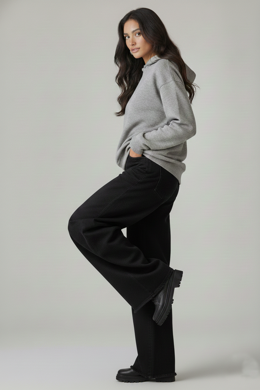 Pure Black Wide-Leg Jeans