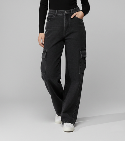 Athen Styles –Charcoal Grey Wide-Leg Cargo Jeans