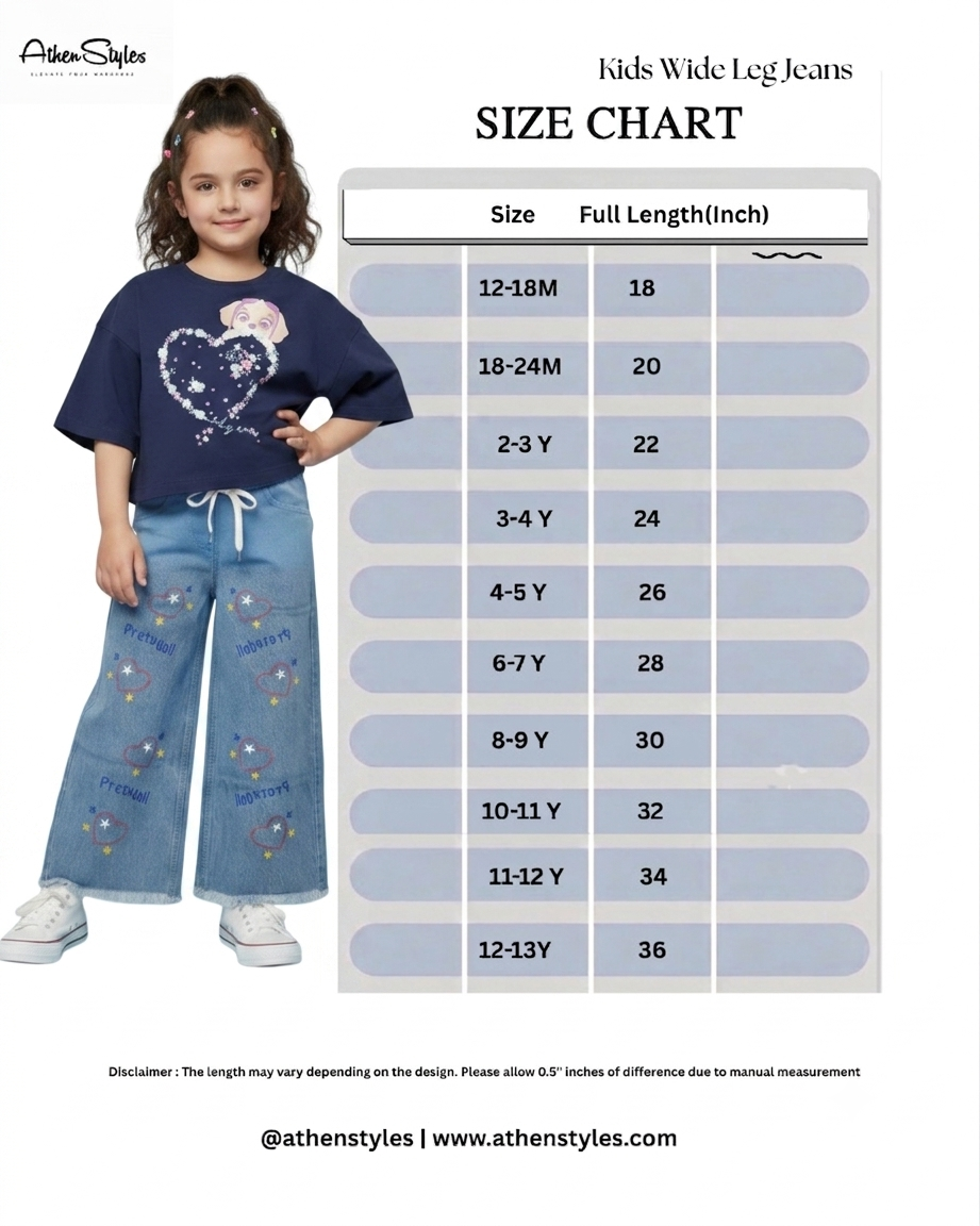 Kids Classic Blue Embroidered Wide-Leg Jeans