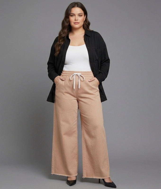 Oversized Adjustable Beige denim trousers