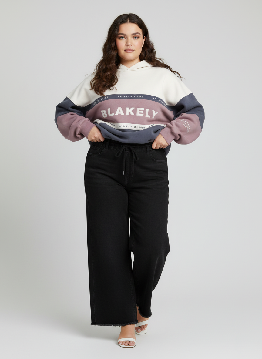 Plus size Adjustable Black denim trousers