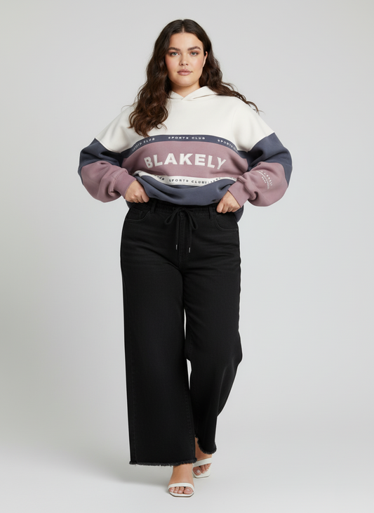 Plus size Adjustable Black denim trousers