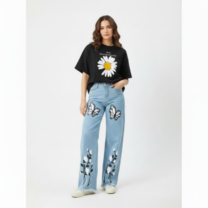 FlutterBloom Wide-Leg Denim