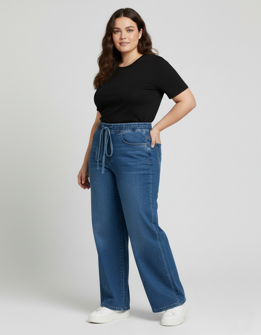 Plus size Adjustable Clasic Blue denim trousers