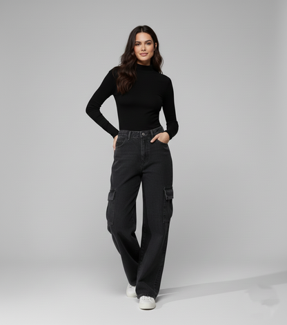 Athen Styles –Charcoal Grey Wide-Leg Cargo Jeans