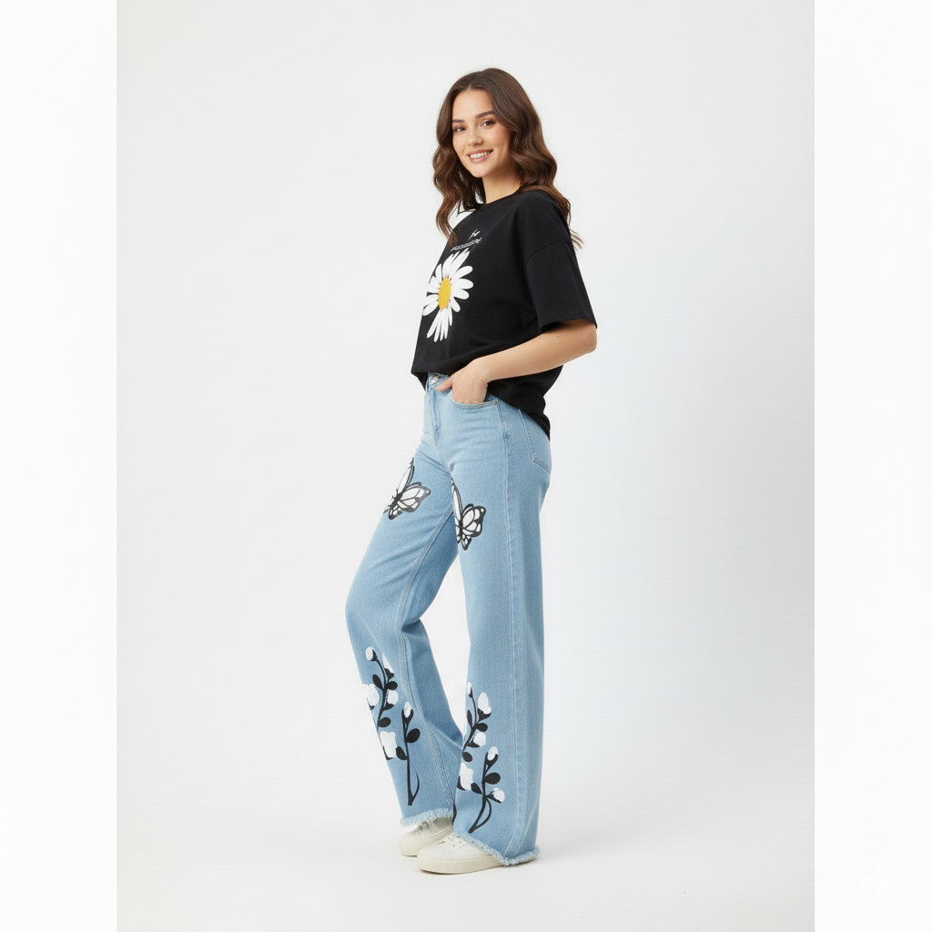 FlutterBloom Wide-Leg Denim