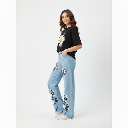 FlutterBloom Wide-Leg Denim