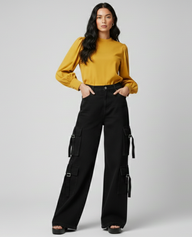 8 Pocket Black Cargo Jeans