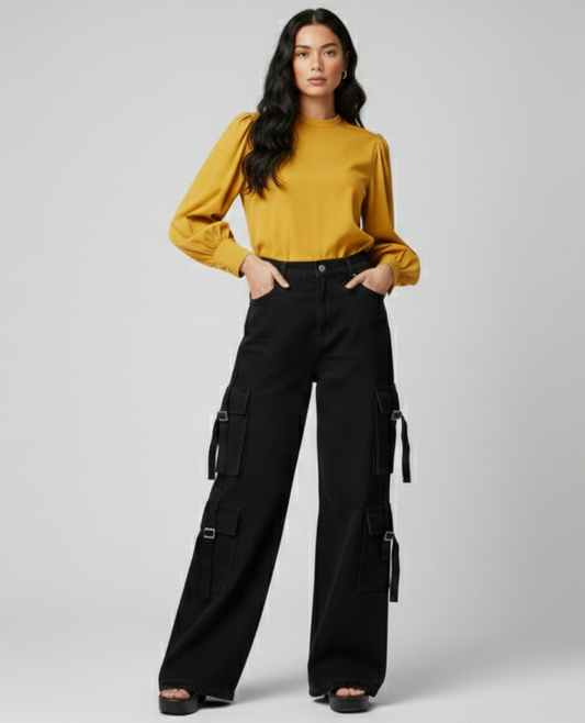 8 Pocket Black Cargo Jeans