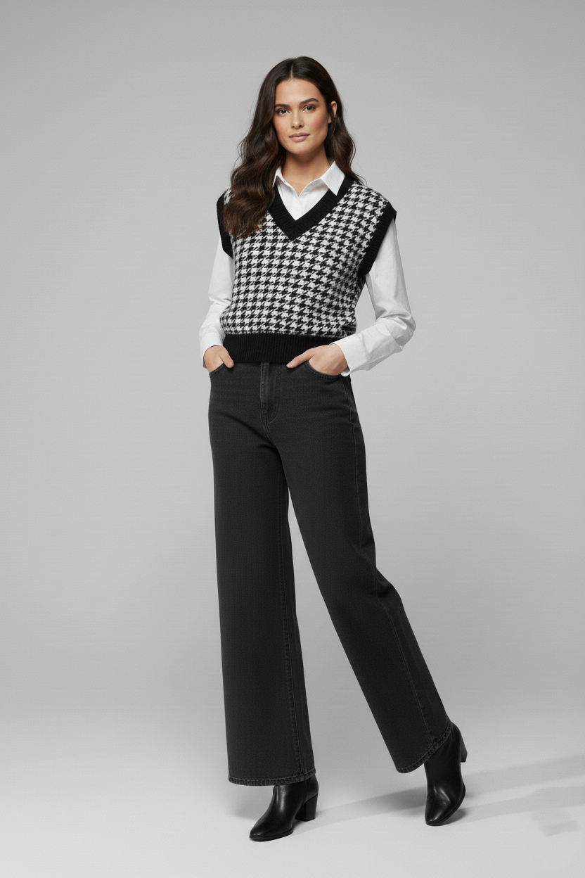 Charcoal Grey High Waist Wide-Leg Jeans