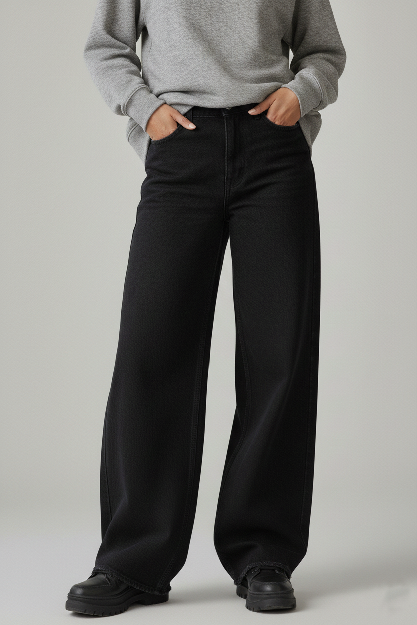 Pure Black Wide-Leg Jeans