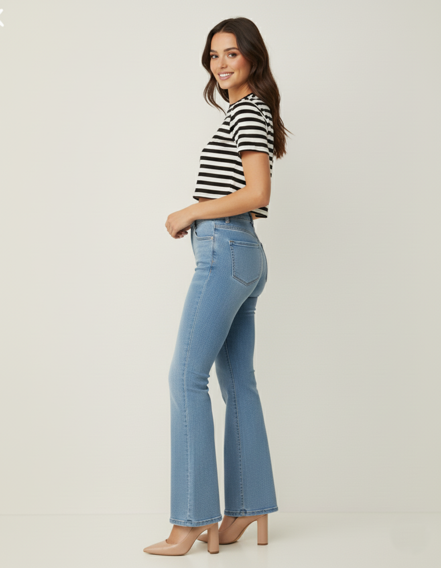 Plain Light Blue Bootcut Flared Jeans