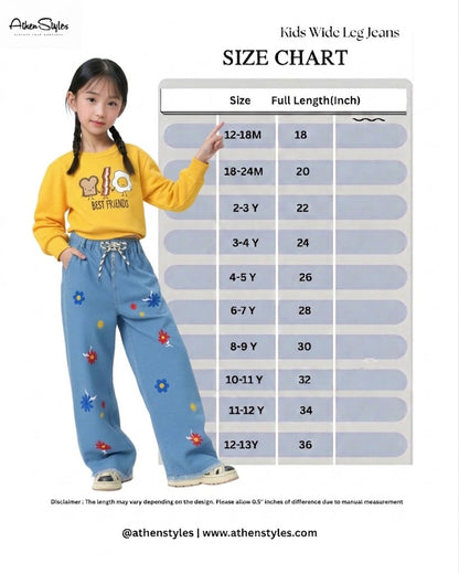 Kids Light Blue Embroidered Wide-Leg Jeans
