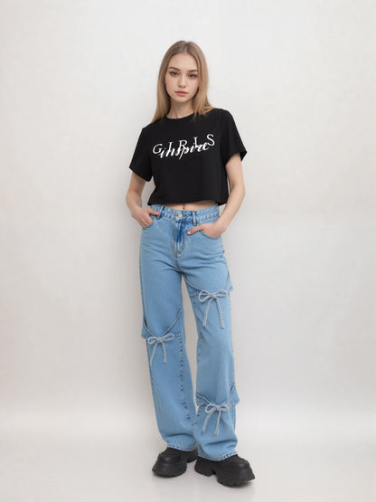 Bowtie Wide-Leg Jeans