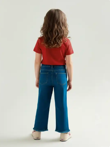 Kids Light Blue Embroidered Wide-Leg Jeans