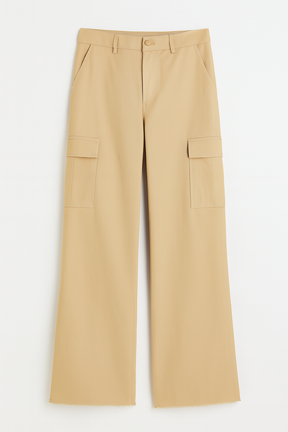 Athen Styles –Skin/Beige Wide-Leg Cargo Jeans