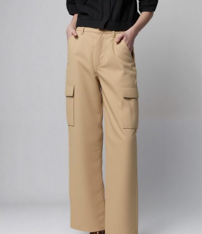 Athen Styles –Skin/Beige Wide-Leg Cargo Jeans